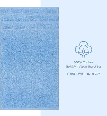American Soft Linen Luxury Hand Towels for Bathroom, 600 GSM Heawy Weight 16x28 Size 100% Cotton Turkish 4 Piece Hand Face Towel Set, Sky Blue Hand Towels