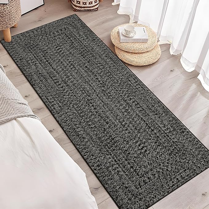Printed Washable Rugs Runner Rug 2x10 Hallway Runner Modern Imitation Braided Bedroom Area Rug Non Slip Kitchen Rug Bathroom Rugs Stain Resistant Carpet for Entrance Bedside 2'x10' Grey/Brown