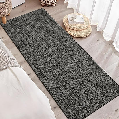 Printed Washable Rugs Runner Rug 2x10 Hallway Runner Modern Imitation Braided Bedroom Area Rug Non Slip Kitchen Rug Bathroom Rugs Stain Resistant Carpet for Entrance Bedside 2'x10' Grey/Brown