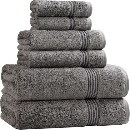 Superior Egyptian Cotton 6-Piece Towel Set, Assorted Towels for Home Bathroom, Master, Guest Bath, Decor Essentials, Includes 2 Bath, 2 Hand, 2 Face Towels/Washcloths, Quick Dry, Absorbent, Charcoal
