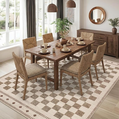 Garvee Washable 5x7 Rugs for Living Room Beige Checkered Non Slip | Low Pile Bedroom Rugs Geometric Low Pile Stain Resistant Carpet for Nursery Office Dining Room Classroom 5'x7' Beige