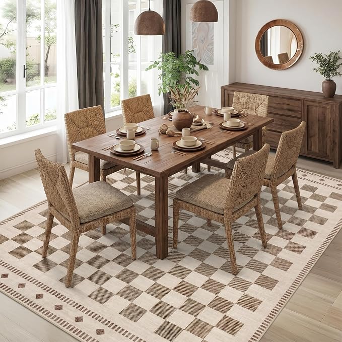 Garvee Washable 8 x 10 Beige Checkered Rug for Living Room Non Slip | Neutral Area Rug for Bedroom Large Rug Soft Non Shedding Stain Resistant Carpet for Dining Room Office Nursery 8'x10' Beige
