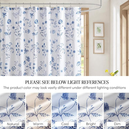 Martha Stewart 100% Cotton Floral Shower Curtain, 72 x 72, Blue | Martha's Garden Series, Botanical Floral Print, Spa Quality Modern, Machine Washable, Modern Bathroom Curtains