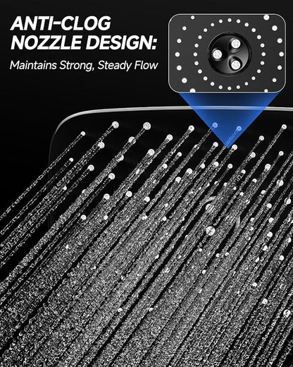 Veken 11.8" Black Rain Shower Head with 11" Stainless Steel Exension Arm | Rectangular Rainfall Showerheads, Height & Angle Decor Adjustable, High Pressure Shower Heads, Bathroom Accessories