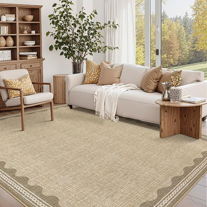 Garvee Modern Bordered Rugs for Living Room 8x10 Large Washable Rug Jute | Non Slip Low Pile Soft Carpet Foldable Non Shedding Stain Resistant Floor Cover for Bedroom Playroom Nursery Office Dorm