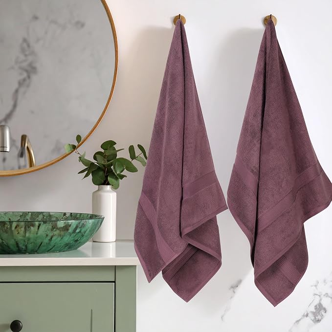 SUPERIOR Egyptian Cotton Plush & Absorbent, Bath Towel Set of 2, Plum | Quick Dry, Soft Luxury Towel Set, Bath Essentials for Bathroom, Guest Bath, Spa, 2 Piece Bath, Madeline Towels