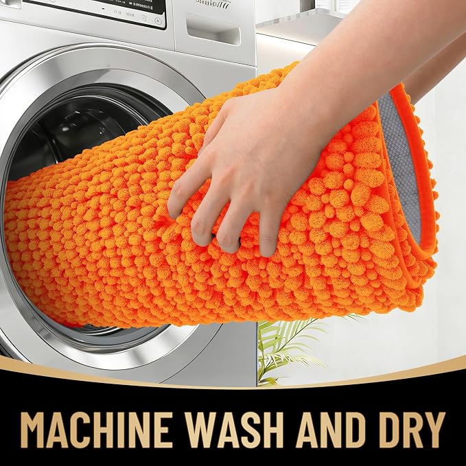 OLANLY Thick Chenille Bathroom Runner Rugs Mats 44x24, Orange | Soft Absorbent Bath Rugs, Rubber Backing, Machine Wash Dry, Bath Mats for Bathroom, Tub and Shower, Home Decor Accessories