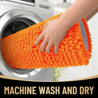 OLANLY Thick Chenille Bathroom Rugs 36x24, Soft Absorbent Bath Mat, Orange | Bath Rugs, Rubber Backing, Machine Wash Dry, Bath Mats for Bathroom Floor, Tub and Shower, Home Decor Accessories