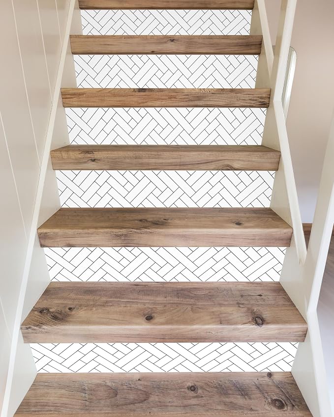 FLFK Stair Riser Decals - Black Lines Stair Stickers Murals Peel and Stick Self-Adhesive for Home Decor, 39.3" W x 7.08" H x 13Pcs