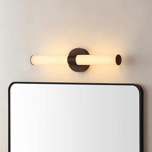 JONATHAN Y 20" Oil Rubbed Bronze/White Integrated LED Vanity Light, Mid-Century Modern Iron Sconce with Frosted Acrylic Shade, Dimmable Bathroom Light Fixture for Mirror, 3000K (JYL7119C)