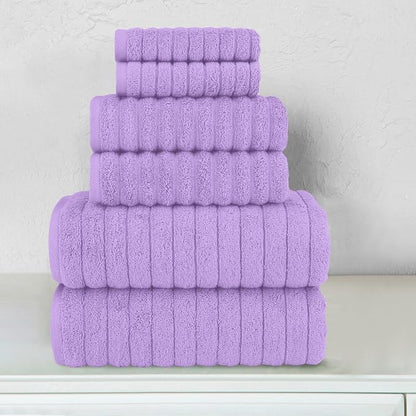 Elegant Comfort 100% Turkish Cotton Corduroy Ribbed Luxury Bath Towels 6-Piece Set, Premium Feel - Quick Dry, Highly Absorbent, Contains 2 Bath Towels, 2 Hand Towels, and 2 Washcloths, Lilac