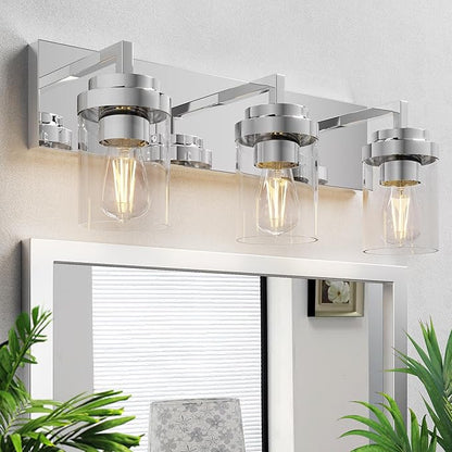 Espird Chrome Light Fixtures, 3 Light Bathroom Vanity Light with Clear Glass Shade, 22in Modern Vanity Light, Bathroom Lighting Fixtures Over Mirror for Living Room
