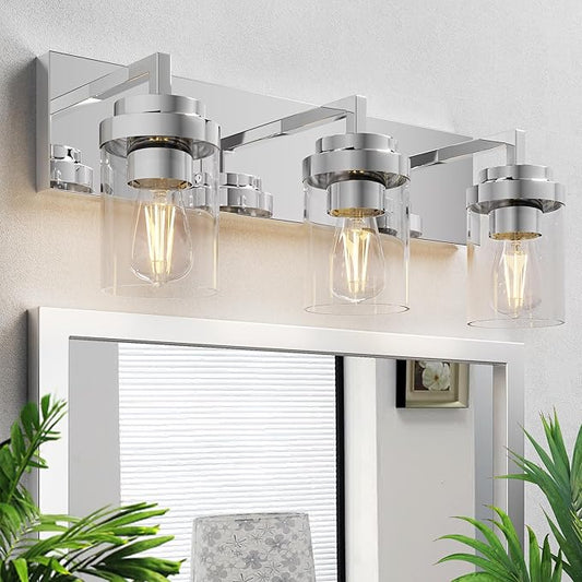 Espird Chrome Light Fixtures, 3 Light Bathroom Vanity Light with Clear Glass Shade, 22in Modern Vanity Light, Bathroom Lighting Fixtures Over Mirror for Living Room
