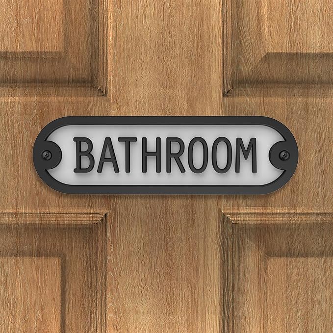 Franklin Brass Derby Bathroom Door Sign Metal Interior Door Plaque in Matte Black HHIDPB-MB-U
