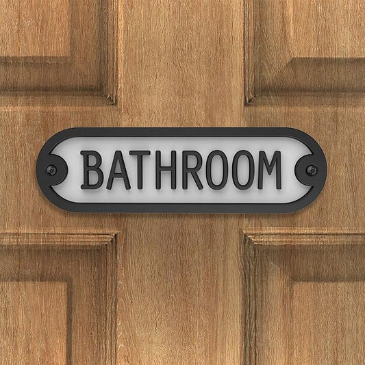 Franklin Brass Derby Bathroom Door Sign Metal Interior Door Plaque in Matte Black HHIDPB-MB-U