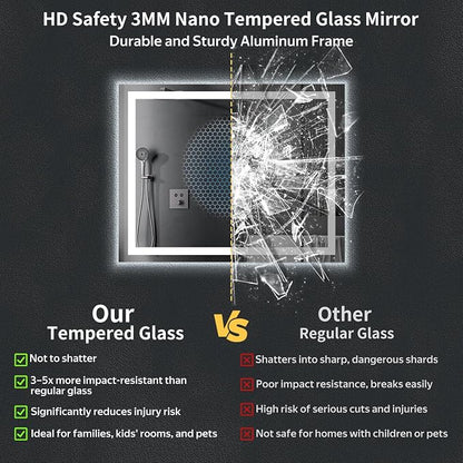 48"x32" LED Bathroom Mirror with Lights, Backlit+Frontlit, Anti-Fog | CRI 95, Stepless Dimmable, 3 Colors Lighting, Shatterproof Tempered Glass, HD Reflection, Memory, (Horizontal/Vertical)