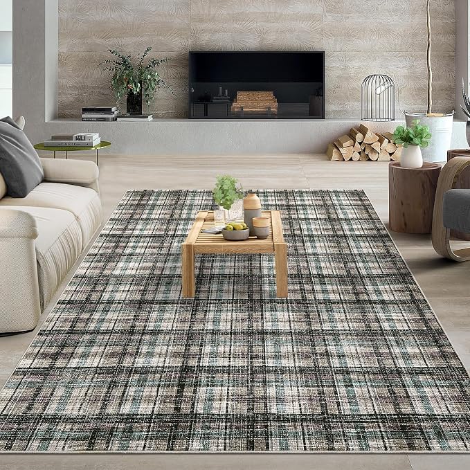 Washable Rug 10x13 Area Rug for Living Room Modern Non Slip Throw Rugs Large Area Rug for Bedroom Low Pile Soft Stain Resistant Carpet for Dining Room Classroom Rug 10'x13' Teal&Dark Brown