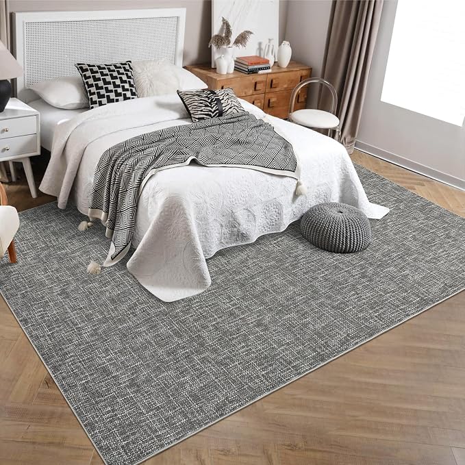 Garvee Washable Area Rugs 5x7 Modern Textured Rug for Living Room, Grey | Neutral Solid Color Non Slip Backing Low Pile Stain Resistant Non Shedding Soft Rug for Dining Room Entryway Bedroom
