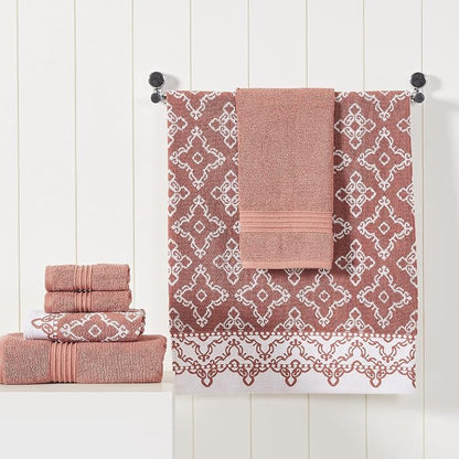 Modern Threads Charlize 6-Piece 100% Cotton Towel Set – Reversible Yarn Dyed Jacquard & Solid – Includes 2 Bath Towels, 2 Hand Towels, 2 Washcloths – Absorbent, Quick Dry, Soft & Durable – Clay