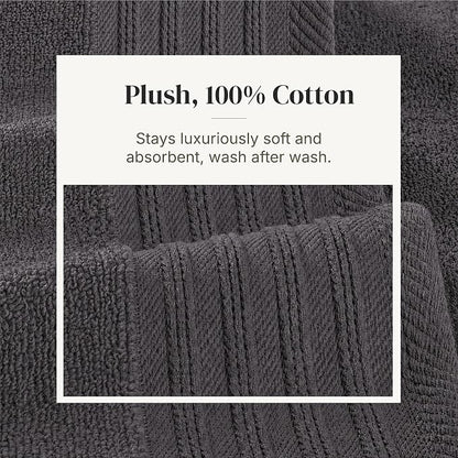 Modern Threads 6 Piece Cotton Bath Towel Set – Ultra Soft 550 GSM Towels – Bathroom Set with Hand Towels and Washcloths – Geometric (Charcoal)