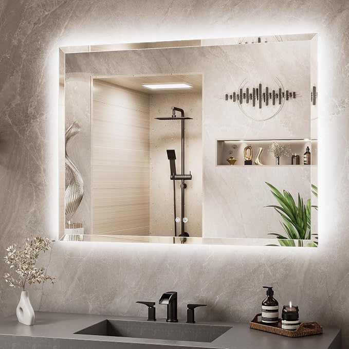 48 x 36 LED Mirror Backlit, Beveled Bathroom Mirror with Backlight, Safe Tempered Glass, 3 Color Temperature, Defogger, Dimmable, Memory Function, UL-Listed, Wall-Mounted Vanity Mirrors