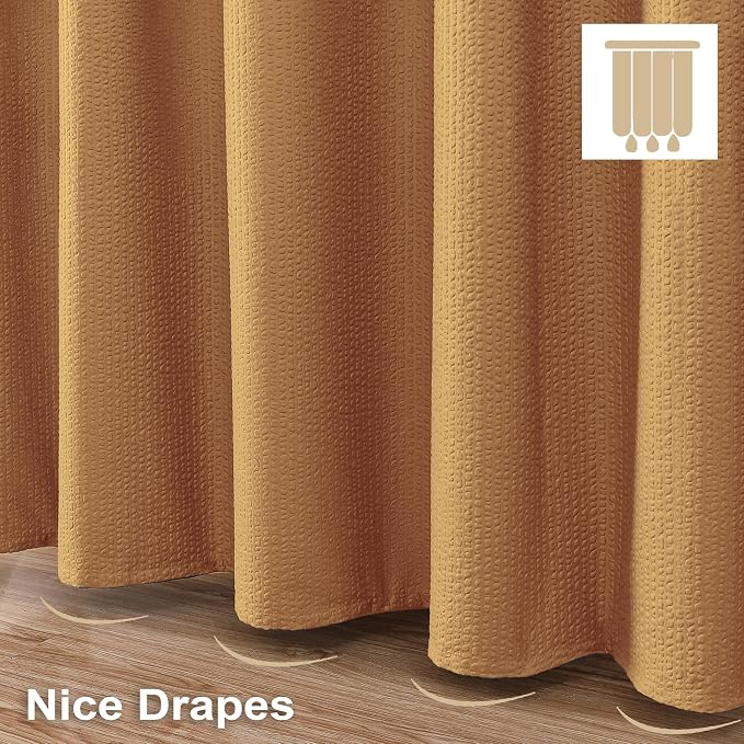 Gold Extra Long Shower Curtain 72 x 84 Inch, 3D Embossed Textured Fabric Shower Curtain for Bathroom, Hotel Spa Bathroom Curtains, Water Repellent Machine Washable