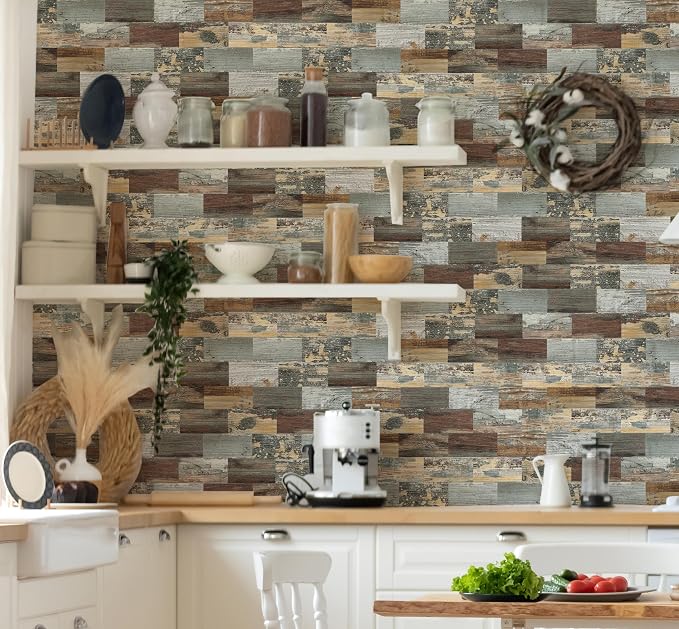 2026 New Upgrade Peel and Stick Backsplash Tile, Peel and Stick 11.34" X 11.57" Wall Tile for Kitchen, Bathroom, Fireplace, Laundry (Mix Rustic, 10 Packs)