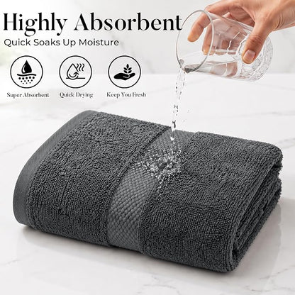 DAN RIVER 600 GSM Cotton Large Bath Towels Set of 4, 27 x 54 Inches, Gray | Larger & Lighter Weight Towels for Bathroom - Highly Absorbent & Quick Dry 100% Cotton Bath Towel Set for Home, Spa & Hotel
