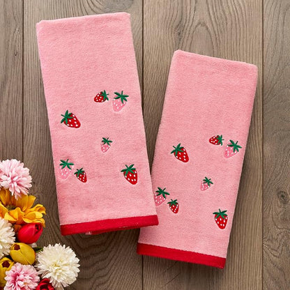 SKL Home Strawberry Toss Hand Towel Set-2pc, 100% Cotton, Embroidered, Pink | Soft & decorative velour. For use in the bathroom, kitchen or bar. Great for spring, summer & year-round décor.