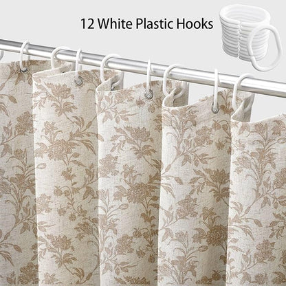 WOUVMA Beige Shower Curtain Floral Cotton Linen Cottagecore Shower Curtain for Bathroom 78" L x 72" W Long
