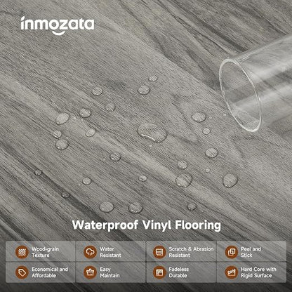 INMOZATA 36-Pack Peel and Stick Floor Tile Vinyl Flooring (Grayish) | 54 Sq.Ft, Waterproof, Heat-resistant, Wood Grain, Strong Adhesive, DIY Flooring for Bedroom Living Room Bathroom Kitchen RV