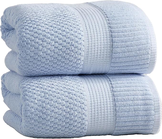 2 Pack Oversized Bath Towels 100% Cotton | Blue Towels | Oeko‑TEX Standard 100 | Soft & Absorbent, Quick‑Dry | Trinity Collection - Chambray Blue