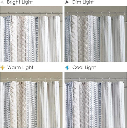 INK+IVY Tufted Chenille 100% Cotton Shower Curtains Machine Washable, Modern Home Bathroom Décor Bathtub Privacy Screen, 72" W x 72" L, White/Navy (Pack of 4)