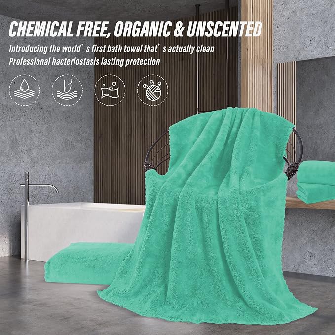 MOONQUEEN 6 Pack Premium Bath Towel Set - Quick Drying - Microfiber Coral Velvet Highly Absorbent Towels - Multipurpose Use as Bath Fitness, Bathroom, Shower, Sports, Yoga Towel (Aqua Green)