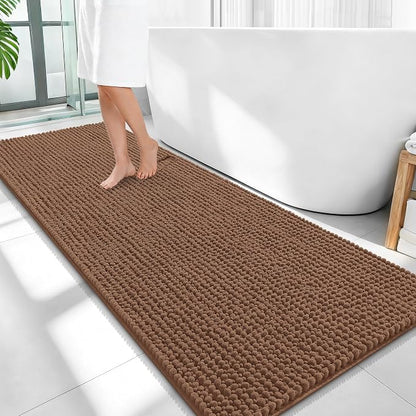 OLANLY Thick Chenille Bathroom Runner Rugs 59x24, Absorbent Bath Mat, Mocha | Soft Bath Rugs, Rubber Backing, Machine Wash Dry, Bath Mats for Bathroom, Tub and Shower, Home Decor Accessories