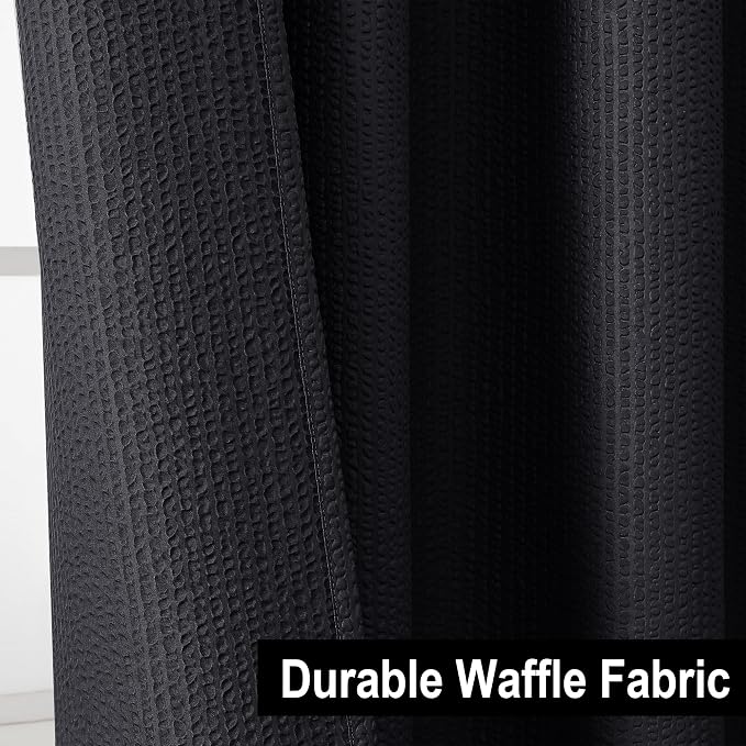 Berry Black Fabric Shower Curtain - 3D Embossed Hotel Thick Quality Soft Cloth Bath Curtain, Waffle Water Repellent Textured & Machine Washable Material - Standard Size 72x72, Black