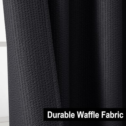 Berry Black Fabric Shower Curtain - 3D Embossed Hotel Thick Quality Soft Cloth Bath Curtain, Waffle Water Repellent Textured & Machine Washable Material - Standard Size 72x72, Black