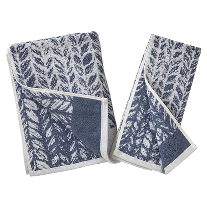 SKL Home Distressed Leaves Bath Towel, 100% Turkish Cotton, Denim Blue | 600 GSM weight. Spa-level quality. Soft, & absorbent, reversible jacquard.