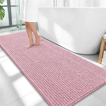 OLANLY Thick Chenille Bathroom Runner Rugs Mats 59x24, Dusty Rose | Soft Absorbent Bath Rugs, Rubber Backing, Machine Wash Dry, Bath Mats for Bathroom, Tub and Shower, Home Decor Accessories