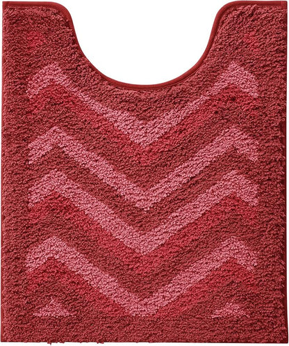 Hearth & Harbor Bathroom Rugs, Shaggy Plush Bath Mat, Ultra Soft Non Slip Backing Rubber, Chevron Design Bath Rug, Red, 20 x 24 Inch