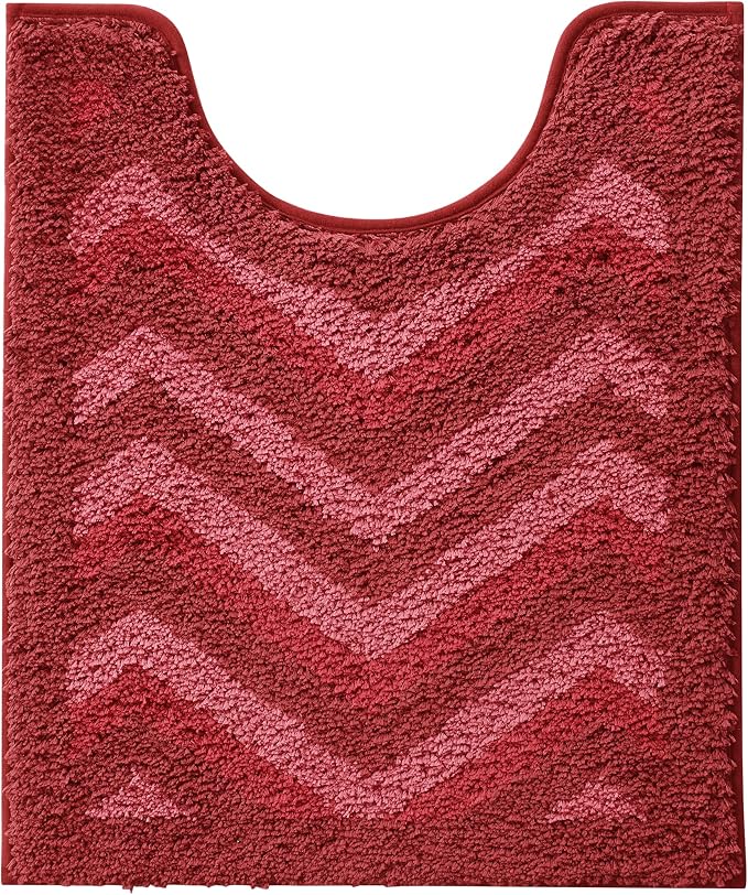 Hearth & Harbor Bathroom Rugs, Shaggy Plush Bath Mat, Ultra Soft Non Slip Backing Rubber, Chevron Design Bath Rug, Red, 3 Piece Set