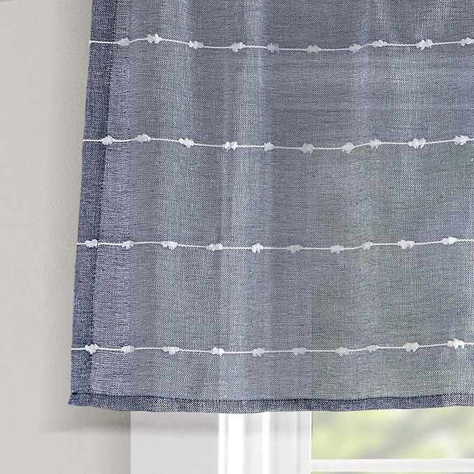 Lush Decor Farmhouse Textured Sheer Window Curtain Valance, 52"W x18"L, Navy