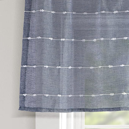 Lush Decor Farmhouse Textured Sheer Window Curtain Valance, 52"W x18"L, Navy