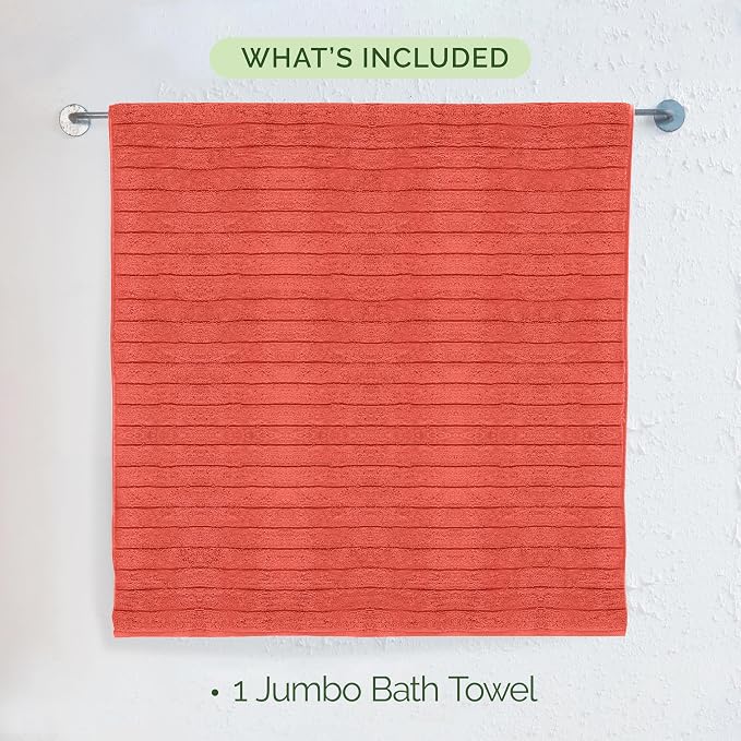 Elegant Comfort 100% Turkish Cotton Corduroy Ribbed Luxury Jumbo Bath Towel Ultra Soft - 35 x 70 Inch - Luxury Spa Premium Hotel Quality Highly Absorbent and Quick Dry Large Bath Towel, Coral