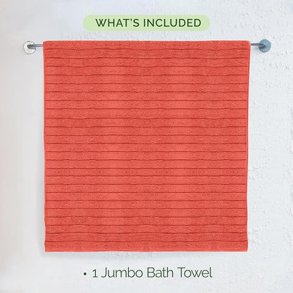 Elegant Comfort 100% Turkish Cotton Corduroy Ribbed Luxury Jumbo Bath Towel Ultra Soft - 35 x 70 Inch - Luxury Spa Premium Hotel Quality Highly Absorbent and Quick Dry Large Bath Towel, Coral