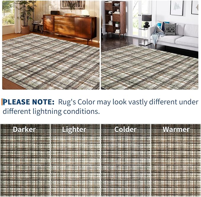 Washable Area Rugs 9 x 12 Rug for Living Room Modern Bordered Non Slip Throw Rugs Large Bedroom Rugs Low Pile Stain Resistant Carpet for Dining Room Nursery 9'x12' Celadon&Coffee