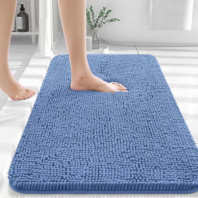 OLANLY Bathroom Rugs 30x20, Extra Soft Absorbent Chenille Bath Rugs | Cornflower Blue, Quick-Drying Rubber Backing, Washable Bath Mat for Bathroom Floor, Tub and Shower, Home Decor Accessories