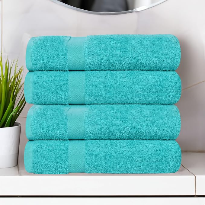 SUPERIOR 4-Piece Cotton Bath Towel Set, Towels for Adults, Kids, Fast Drying Body Towels, Shower, Bath, Pool, Guest/Master Bathroom Essentials, Dorm, Home, Apartment, Franklin Collection, Turquoise