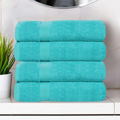SUPERIOR 4-Piece Cotton Bath Towel Set, Towels for Adults, Kids, Fast Drying Body Towels, Shower, Bath, Pool, Guest/Master Bathroom Essentials, Dorm, Home, Apartment, Franklin Collection, Turquoise