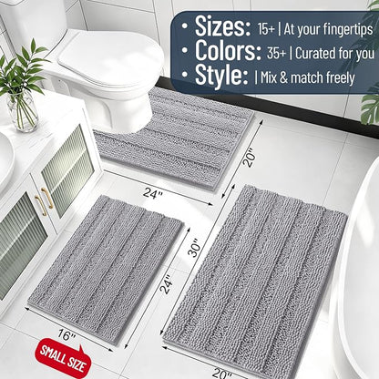 Smiry Thick Chenille Bathroom Runner Rugs 47x24, Absorbent Bath Mat, Grey | Quick‑Dry & Machine Washable, Non‑Slip Bath Carpet, Soft Striped Bath Rugs for Tub & Shower, Modern Home Decor Accessories